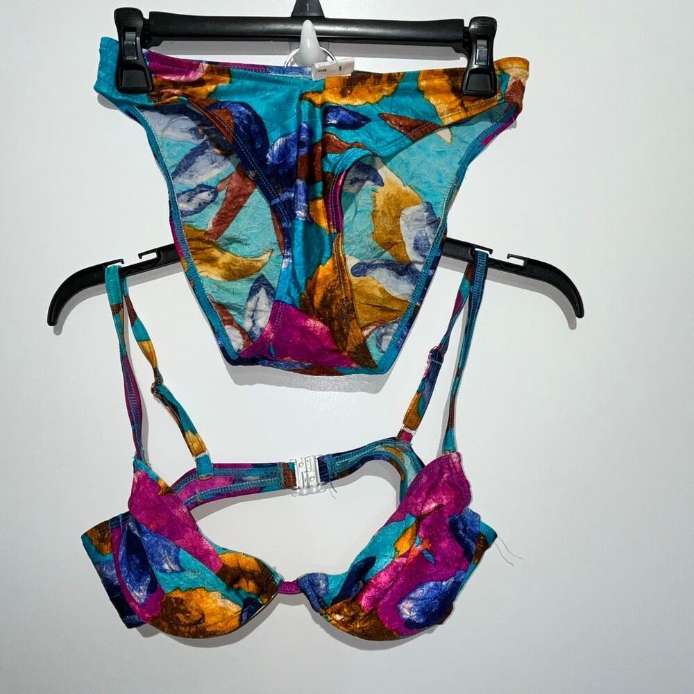 Baja Blue Women's Multicolor Colorful Floral Underwired Swim Bikini Set Medium